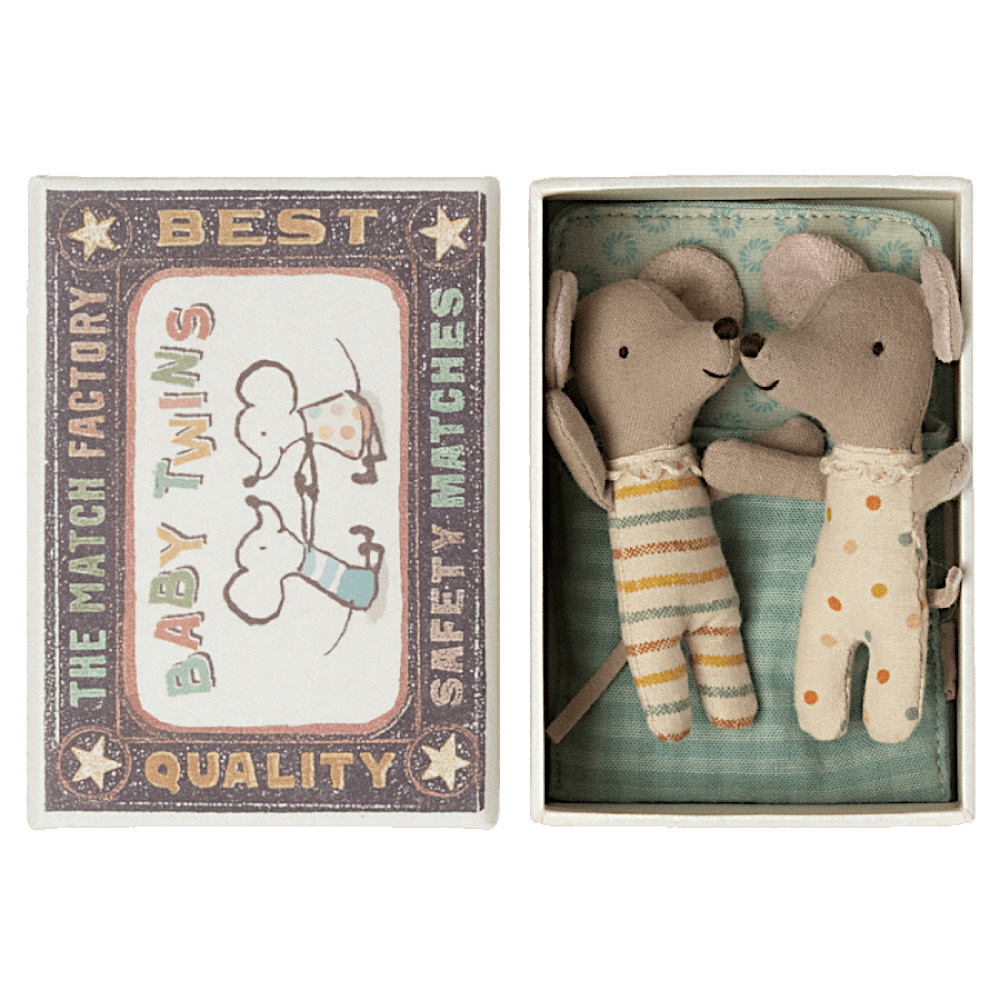 Maileg Mouse - Baby Twins in Box - Blue Gingham