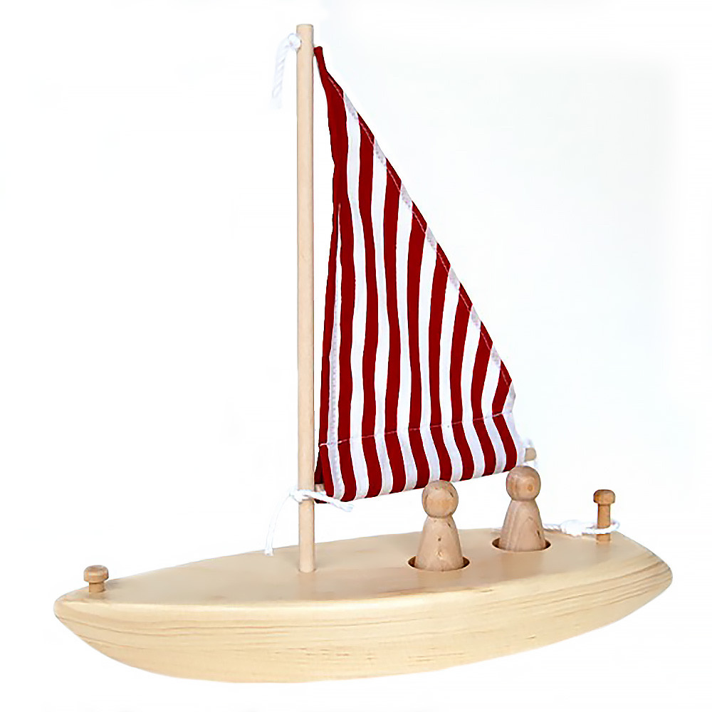 Maine Toys Wooden Sailboat - Red & White Stripe Sail