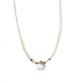 Sarah Crawford Handcrafted Sarah Crawford - Beaded Necklace - White Chakra with Clear Quartz Teardrop 15"