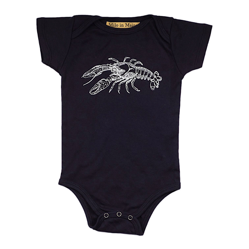 Milo In Maine Baby Onesie - Lobster - White on Navy