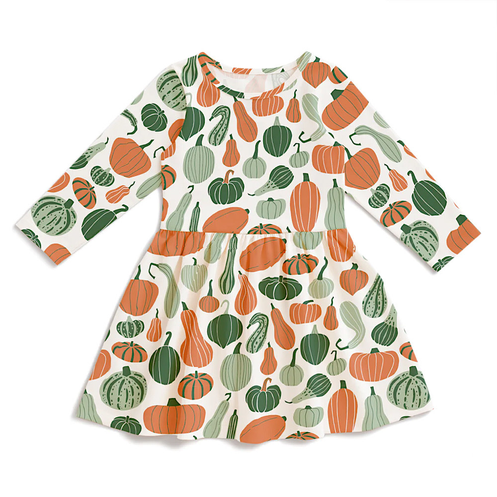 Winter Water Factory Winter Water Factory Calgary Dress - Gourds & Pumpkins Green & Orange