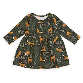 Winter Water Factory Winter Water Factory Lausanne Baby Dress - Deer & Foxes Dark Green