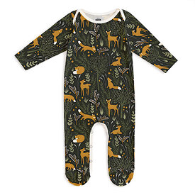 Winter Water Factory Winter Water Factory Footed Romper - Deer & Foxes Dark Green