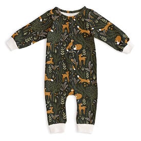 Winter Water Factory Winter Water Factory French Terry Jumpsuit - Deer & Foxes Dark Green