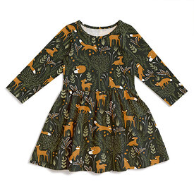 Winter Water Factory Winter Water Factory Calgary Dress - Deer & Foxes Dark Green