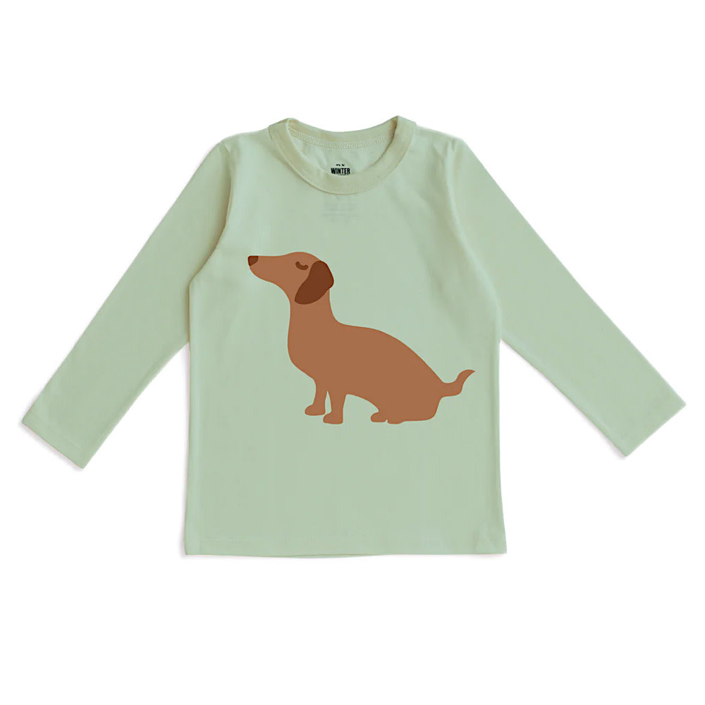 Winter Water Factory Long Sleeve Graphic Tee - Dachshund Meadow Green