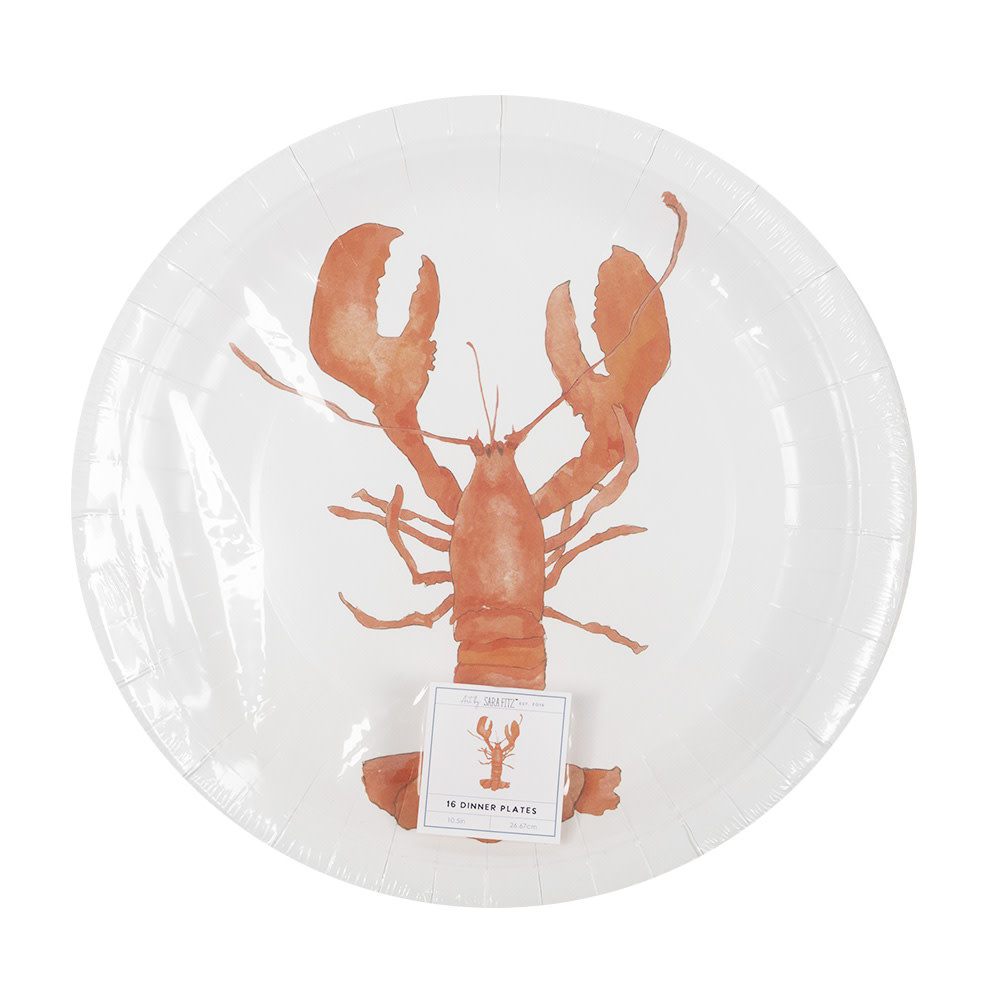 Sara Fitz - Paper Dinner Plates -  Set of 16 - Lobster