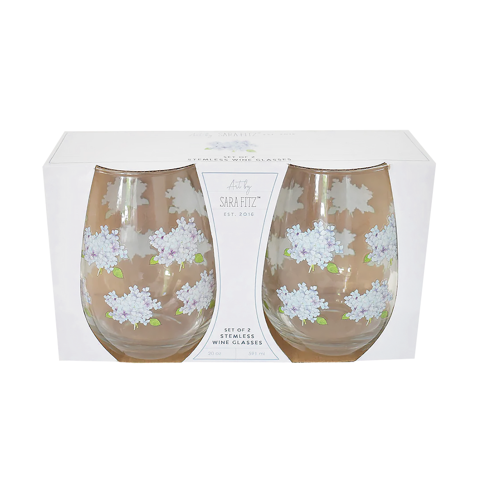 Core Home Core Home Sara Fitz Wine Glasses - Set of 2 - Hydrangea Bloom