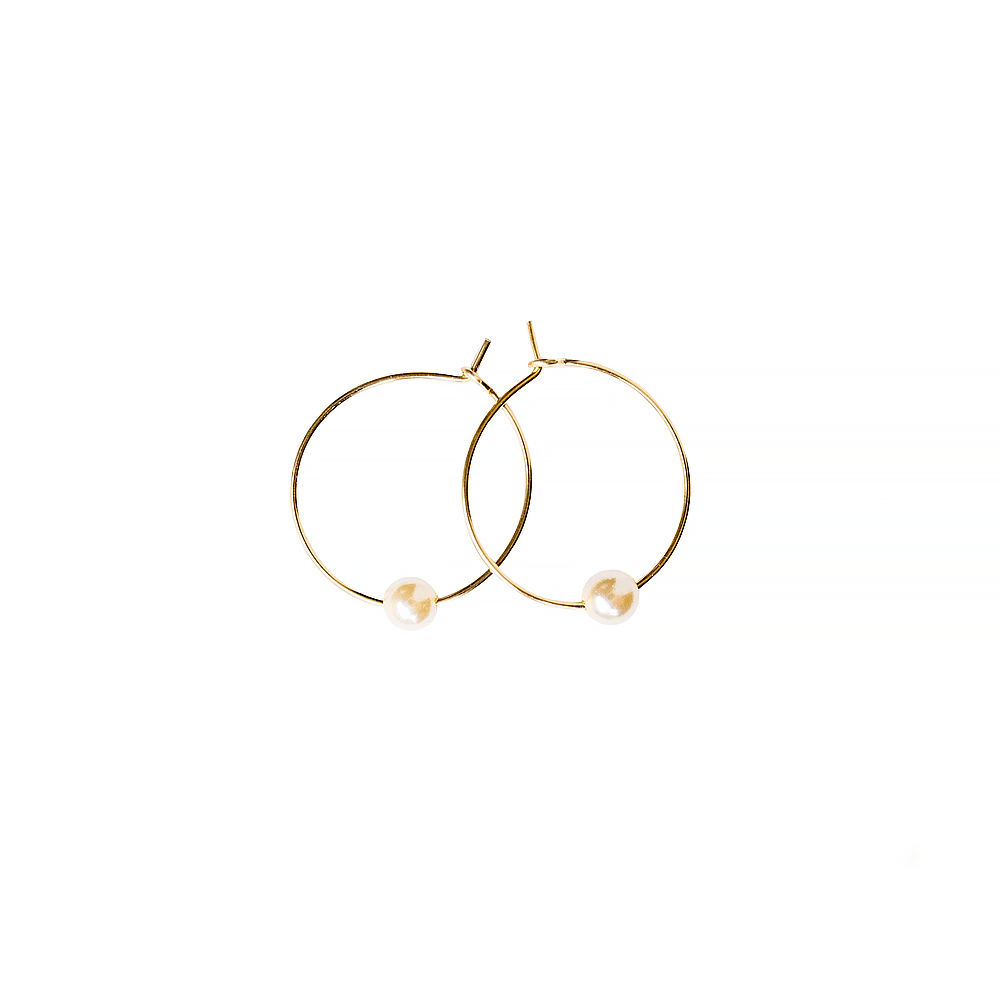 Nest Pretty Things - Little Gold Orbit Hoops - Pearl