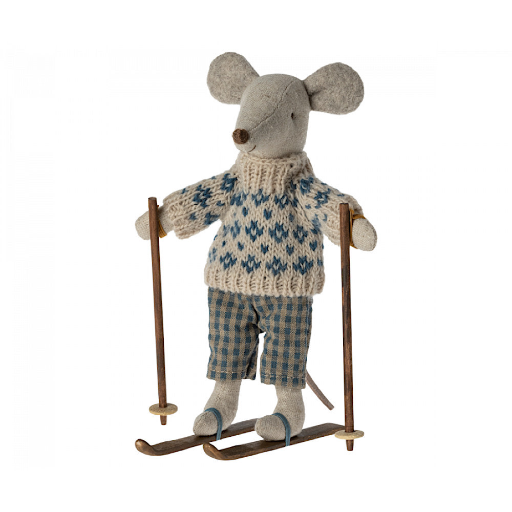 Maileg Dad Mouse - Ski - White Blue Sweater