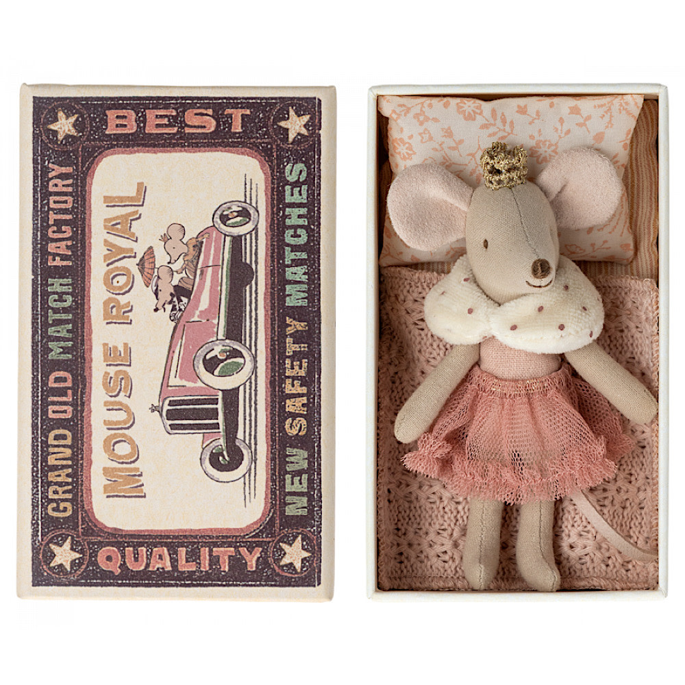 Maileg Little Sister Mouse - Princess - Matchbox - White Shawl