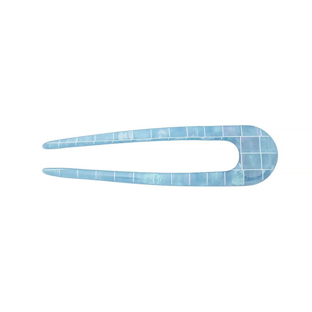 Machete - French Hair Pin - Blue Shell Checker