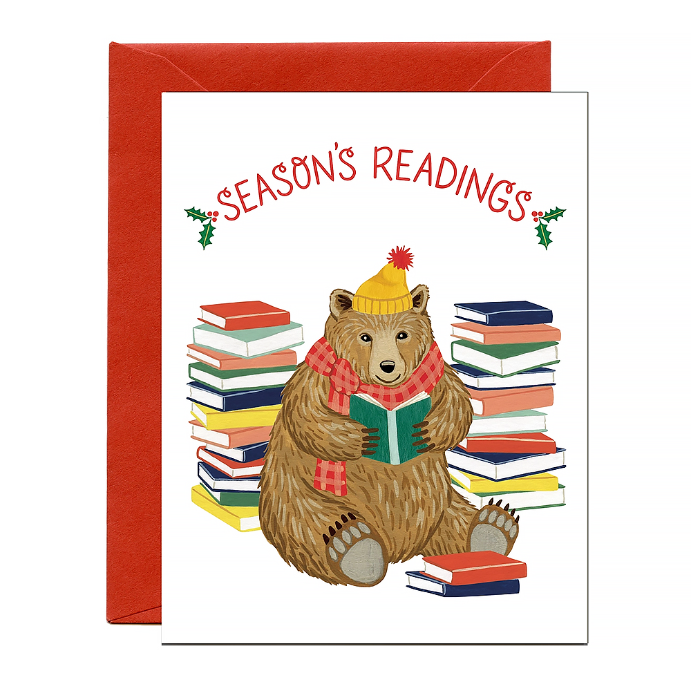 Yeppie Paper Seasons Readings Bear with Books Holiday Card