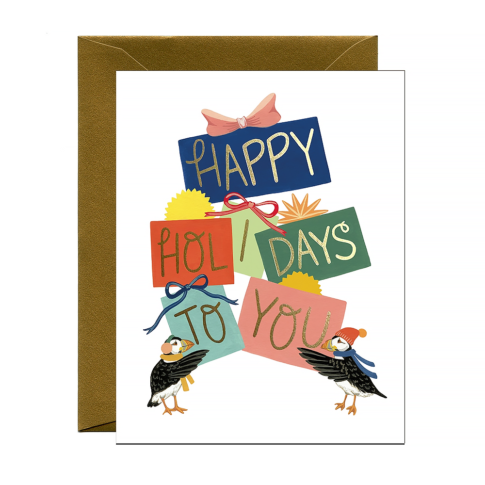 Yeppie Paper Puffins and Presents Holiday Card
