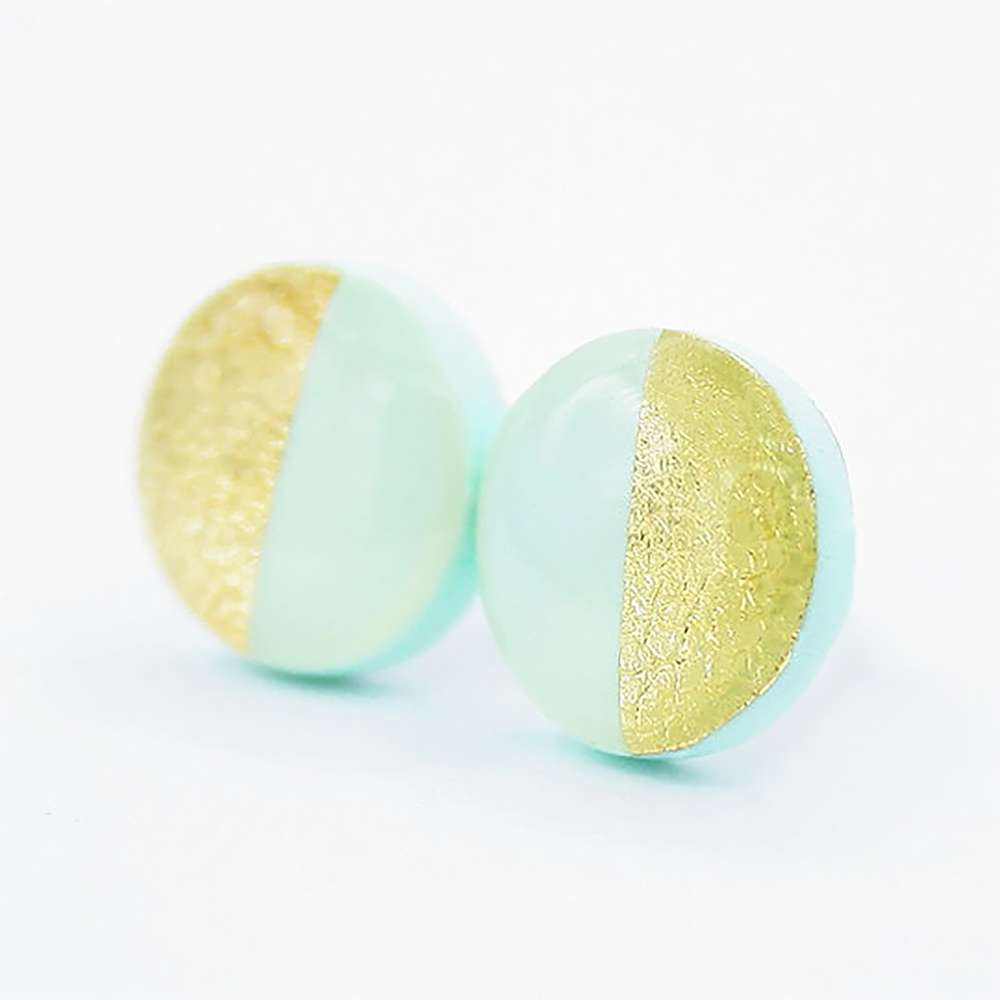 Clay N Wire Stud Earrings - Mint Green and Gold Split