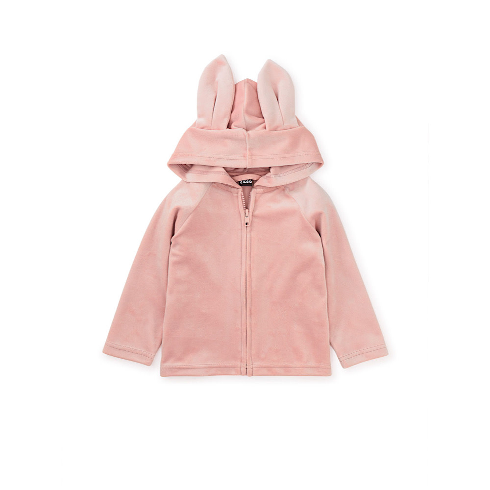 Tea Collection Tea Collection Bunny Ears Velour Baby Hoodie - Cameo Pink