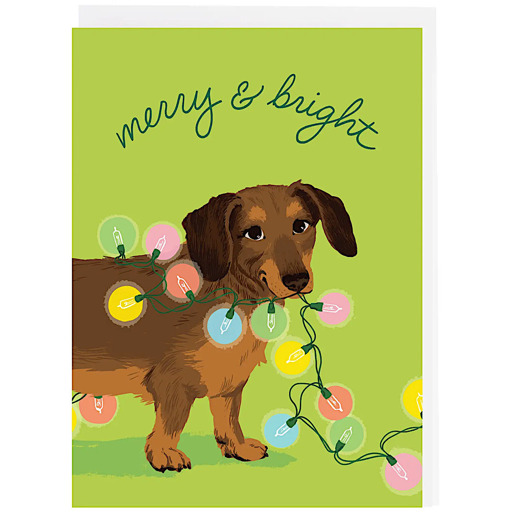 Smudge Ink - Dachshund and Twinkle Lights Card