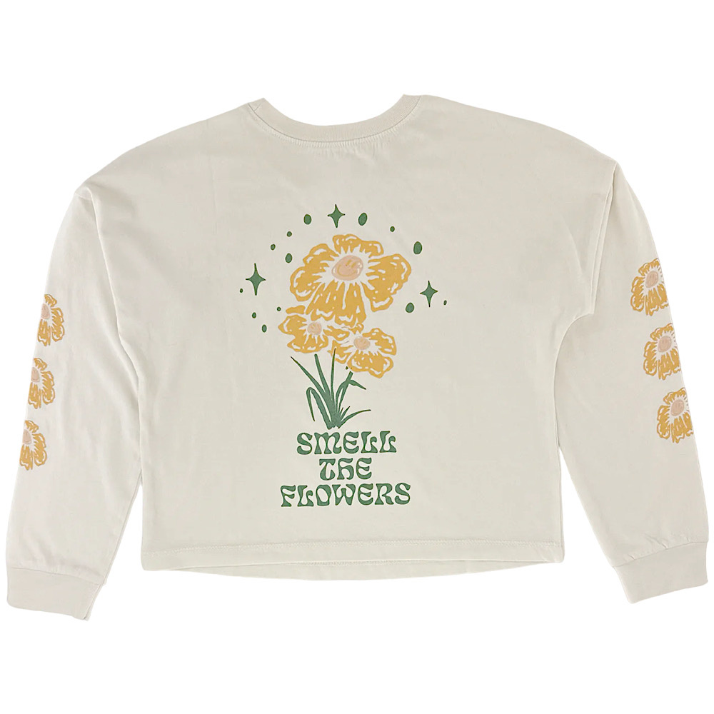 Tiny Whales Smell the Flowers Oversized Long Sleeve Tee - Natural