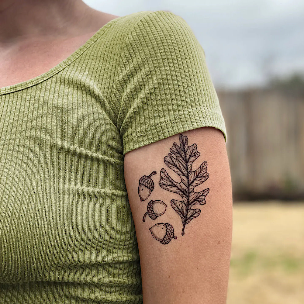 NatureTats - Temporary Tattoo 2 Pack - Acorn & Oak Leaves