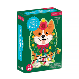 Mudpuppy Scratch and Sniff Mini Puzzle - 48 Pieces - Christmas Corgi