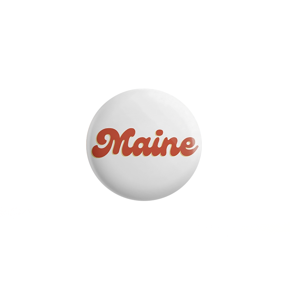 Quiet Tide Goods - 1 Inch Pin - Maine Groovy Text - White/Red