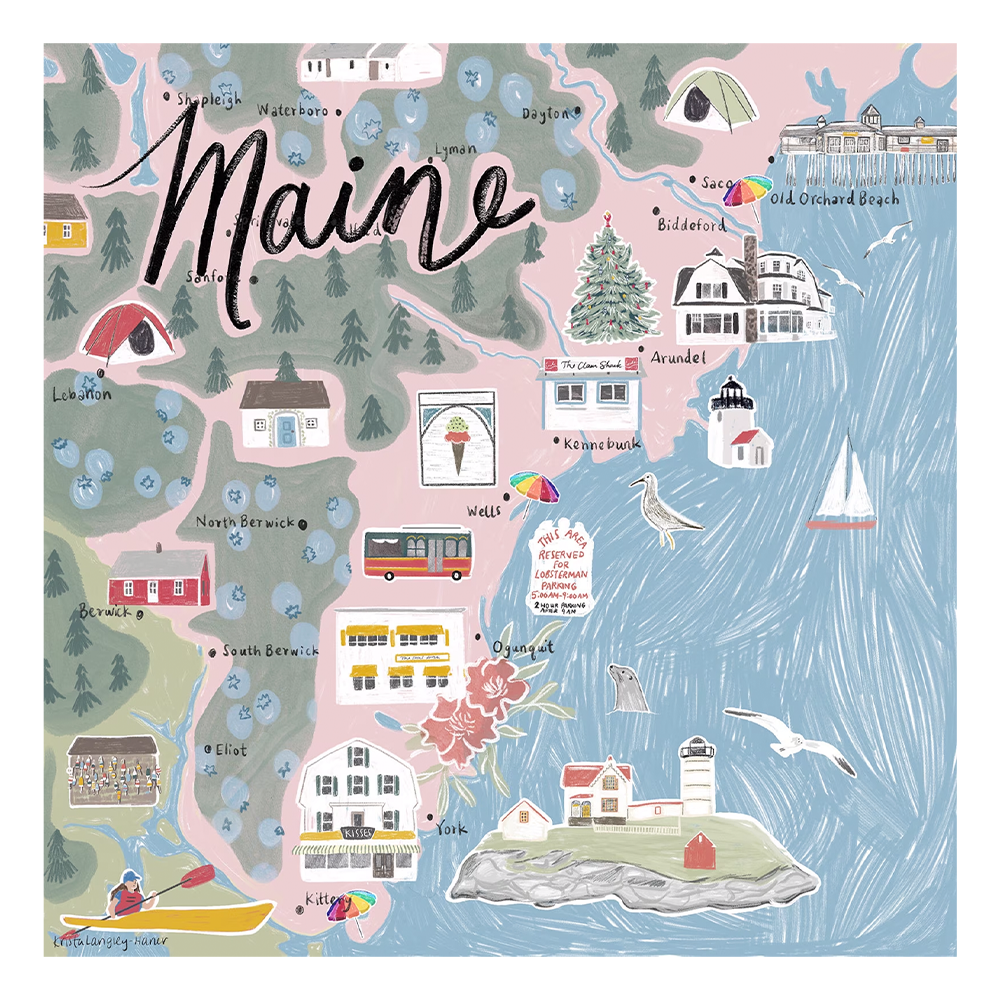 Fox & Marigold - Coastal Maine Map Art Print