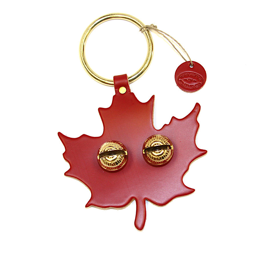 Brass Door Chime Bell - Maple Leaf - Red