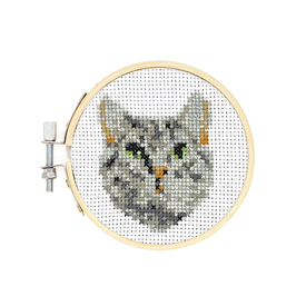 Kikkerland Mini Cross Stitch Embroidery Kit - Cat