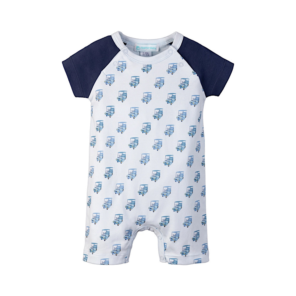 Feather Baby Feather Baby Sailor Romper - Golf Carts on Baby Blue