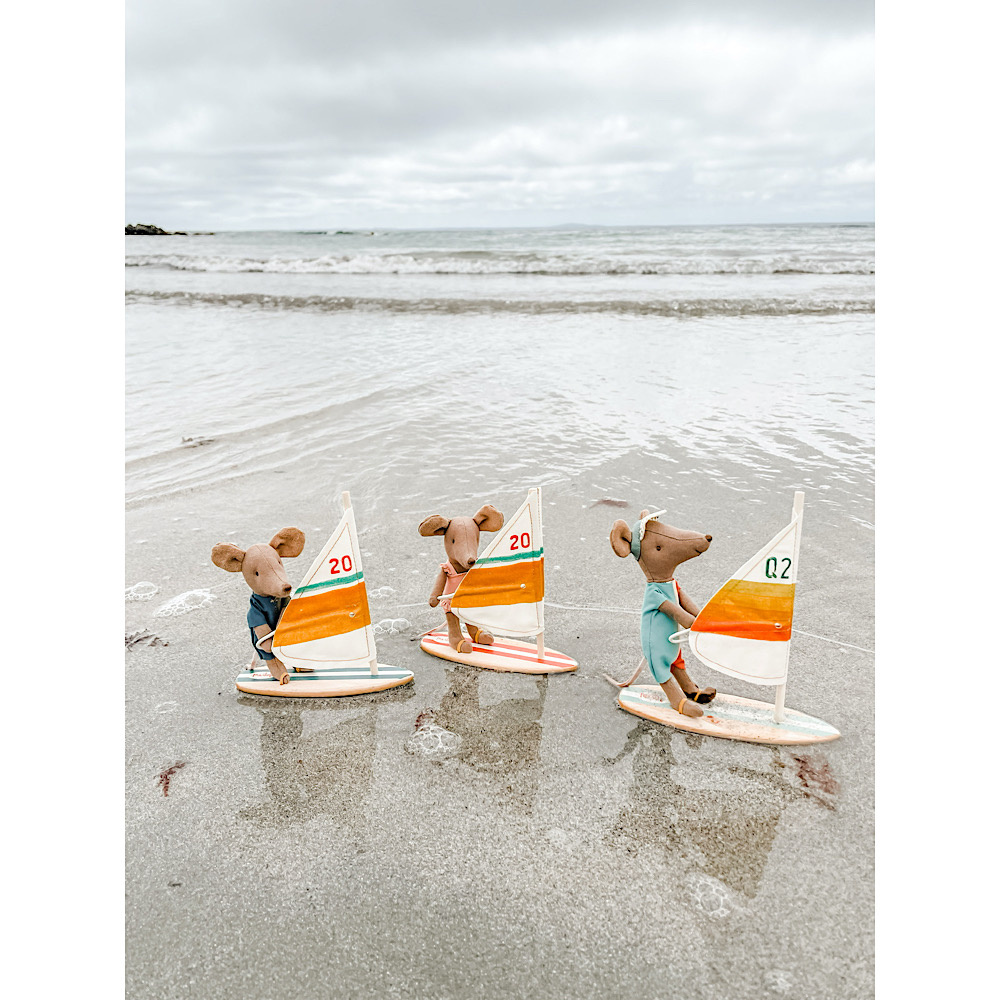 Maileg Little Brother Mouse - Surfer - Blue Grey Wetsuit
