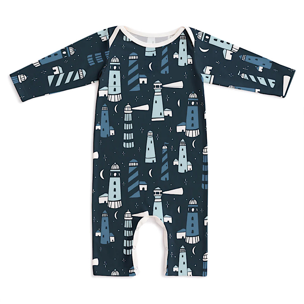 Winter Water Factory Winter Water Factory Long Sleeve Romper - Lighthouses Night Sky