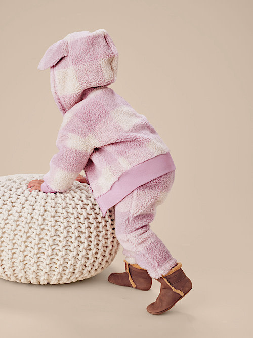 Tea Collection Teddy Fleece Baby Pants - Buffalo Plaid - Pink