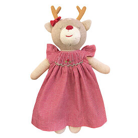 Zubel Knit Reindeer Doll with Red Check Dress - 12 inches