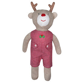 Zubel Knit Reindeer Doll with Red Check Romper - 12 inches