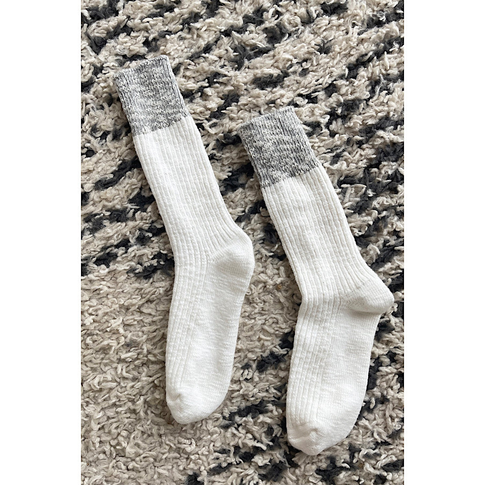 Le Bon Shoppe Le Bon Shoppe - Color Block Cottage Socks -  White Linen/Ht. Grey