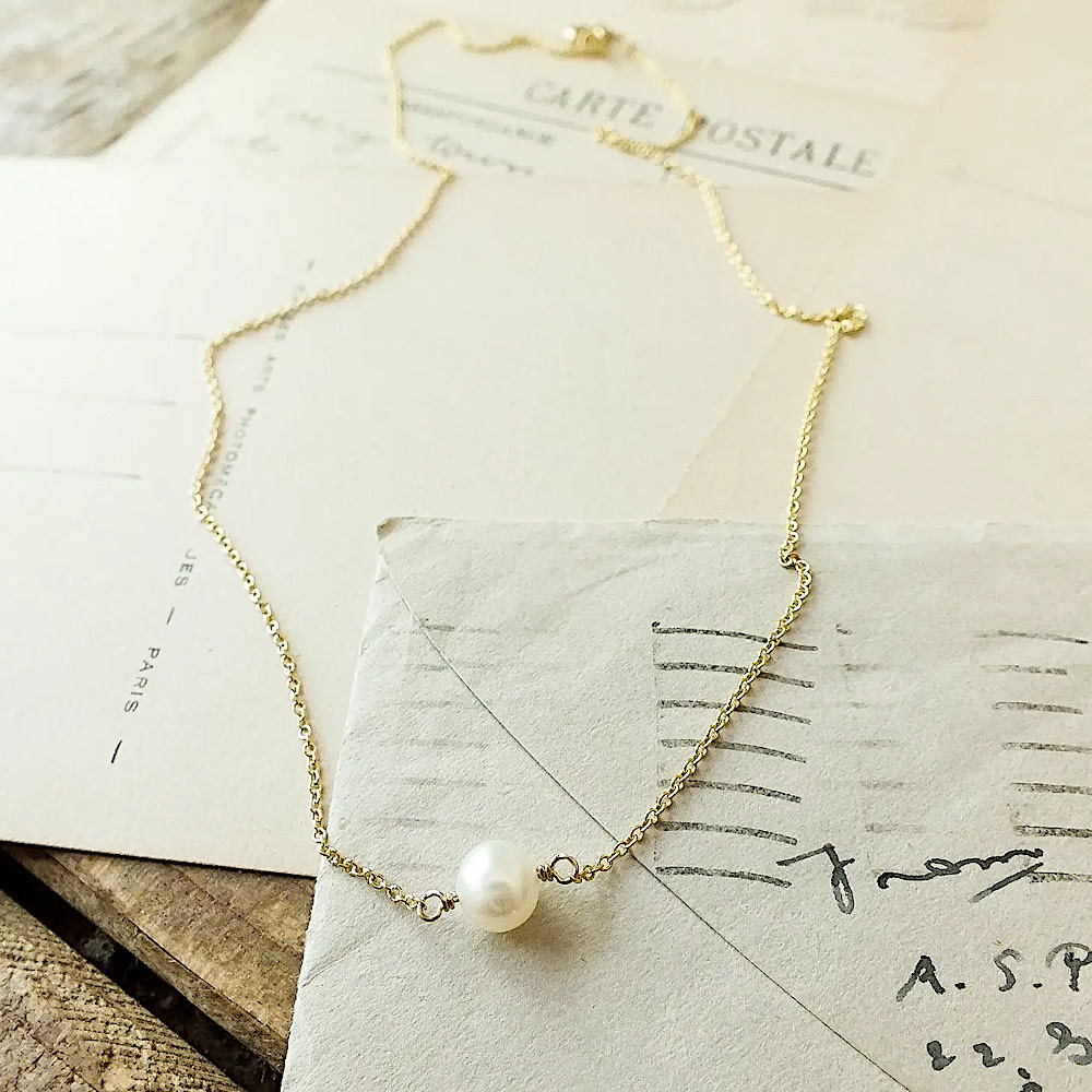 Becoming Jewelry - 16" Necklace - Simple Pleasure Pearl - Gold Fill