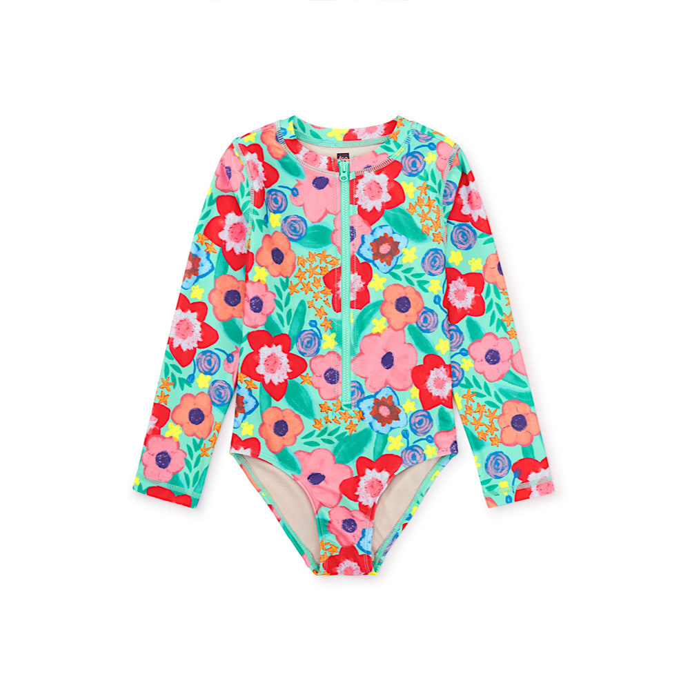 Tea Collection Long Sleeve One-Piece Swimsuit - Painterly Floral