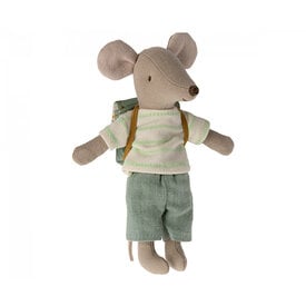 Maileg Maileg Mouse - Green Tricycle Mouse - Big Brother with Bag
