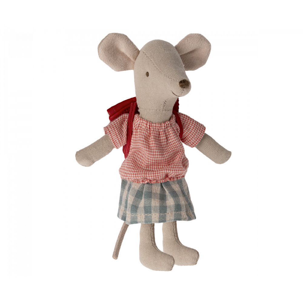 Maileg Maileg Big Sister Mouse - Tricycle - Red Bag Blue White Skirt