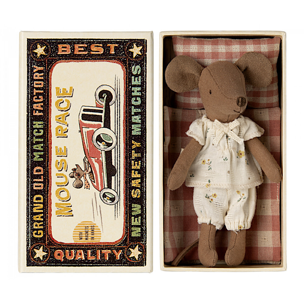 Maileg Maileg Mouse - Big Sister in Matchbox - Ivory Set w/ Flowers
