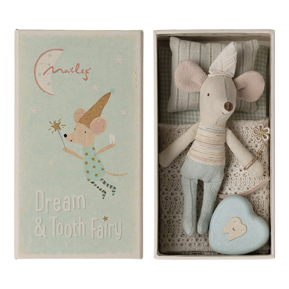 Maileg Maileg Little Brother Mouse - Tooth Fairy with Tooth Box- Matchbox - Blue
