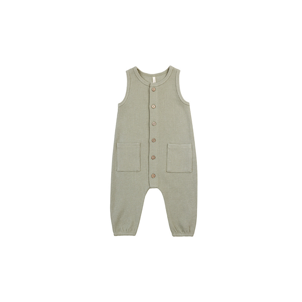 Quincy Mae Waffle Jumpsuit - Sage
