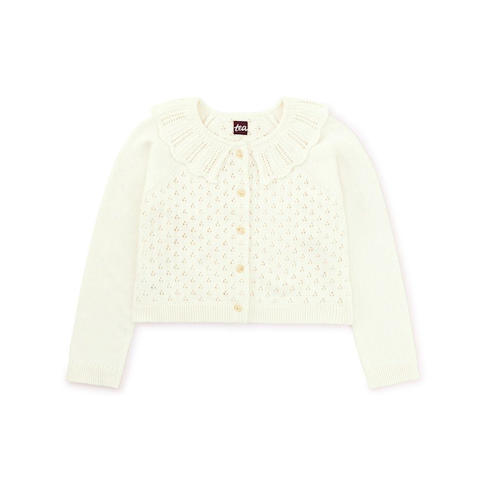 Tea Collection Tea Collection Collared Pointelle Cardigan - Chalk