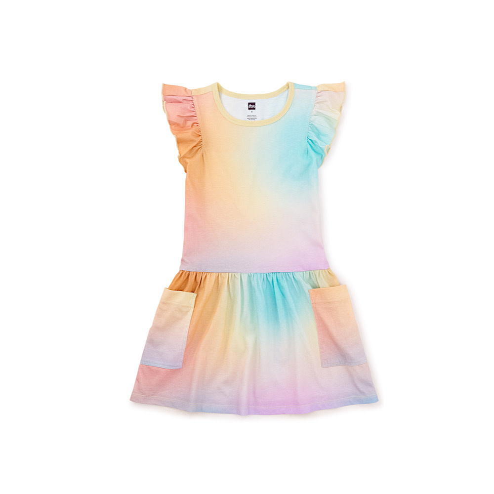 Tea Collection Flutter Sleeve Pocket Dress - Rainbow Gradient
