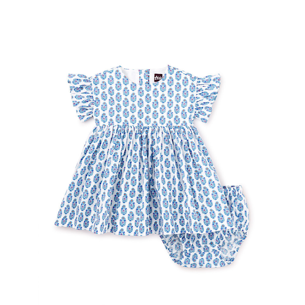Tea Collection Ruffle Sleeve Baby Dress - Indigo Polka Dot