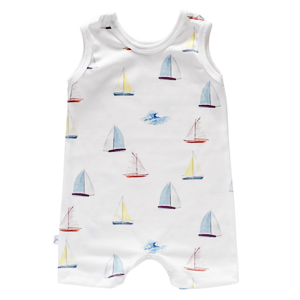 Jennifer Ann Jennifer Ann Organic Tank Romper - Sailboat