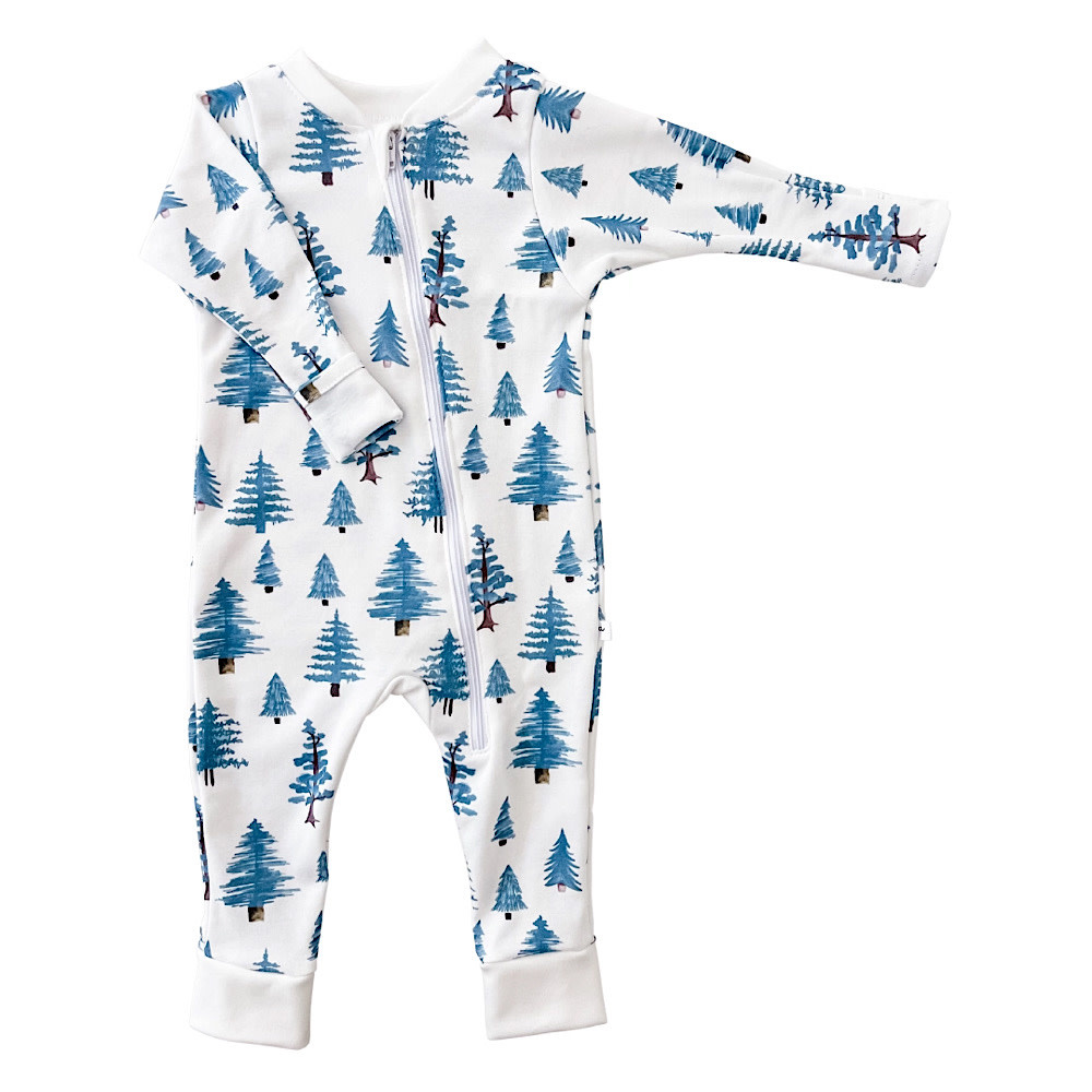 Jennifer Ann Jennifer Ann Organic Zip Romper - Periblue Trees