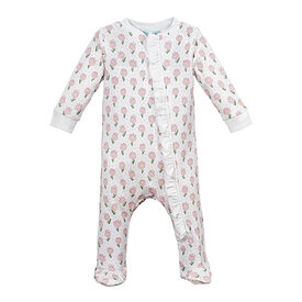 Feather Baby Feather Baby Zip Footie Romper with Ruffle - Camila in Pink