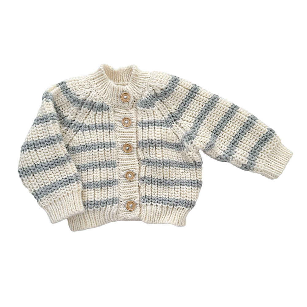 The Blueberry Hill The Blueberry Hill Baby Rib Knit Stripe Cardigan - Bowie Grey