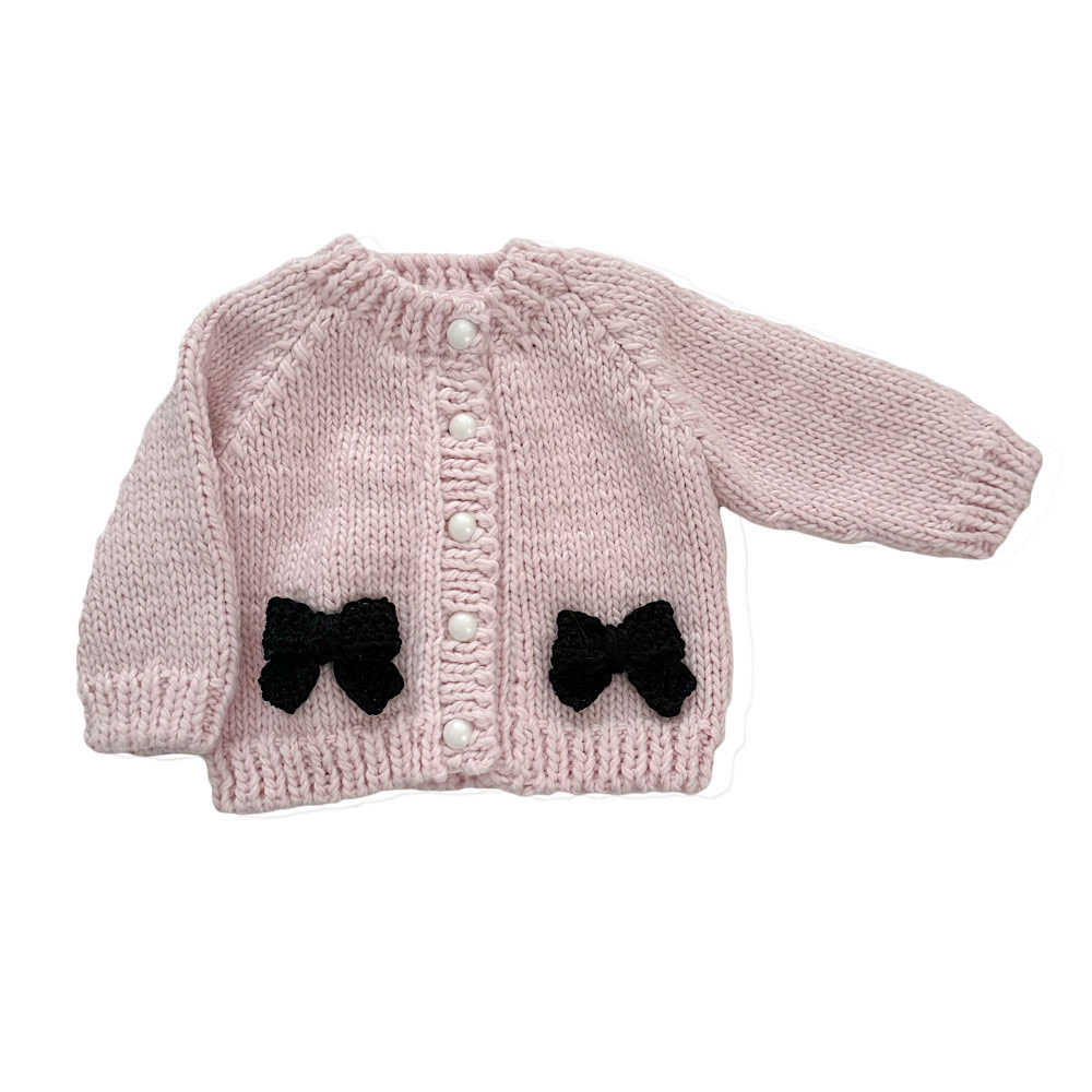 The Blueberry Hill Baby Bow Cardigan - Baby Pink/Black